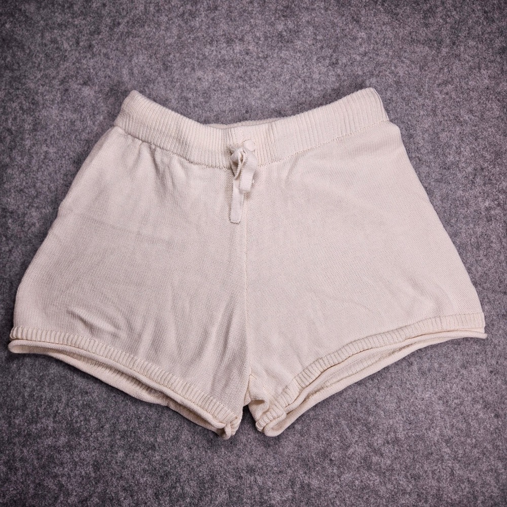 Life is Good Cream Knit Drawstring Cotton Blend Shorts Coastal Lounge Cozy Sz M